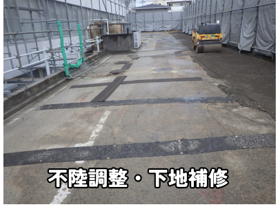 工場通路の下地を整え凹凸を調整する工程