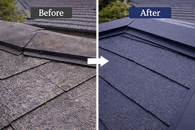 天理市住宅の屋根塗装施工前と施工後の比較