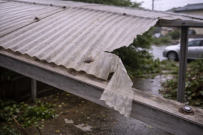 台風後に一部が割れた波板屋根の被害状況｜強風で交換が必要になった事例