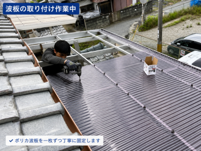 大和郡山市 ポリカ波板の設置作業