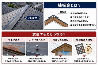 川西町で棟板金の釘浮きとビス固定を比較した解説画像