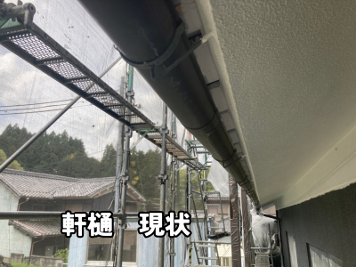 奈良市の住宅で苔詰まりが見られる軒樋の施工前の状態