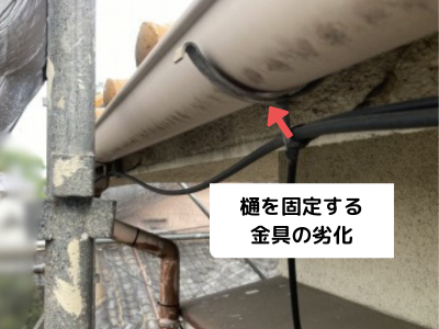 桜井市軒樋を固定する金具の劣化
