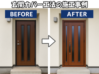 大和郡山市玄関ドアカバー工法リフォーム施工前と施工後の写真