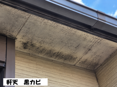生駒市で見られる軒天の黒ずみ劣化