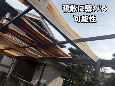 大和郡山で強風の影響により波板が変形しているカーポートの調査写真