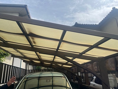 大和高田市にてカーポート波板張り替え！ご検討の方！波板の劣化調査！